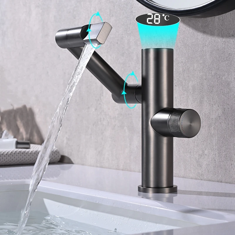 Modern Intelligent Digital Display Waterfall Taps Sink Faucet Basin Faucets Bathroom Faucet Hot and Cold Water Mixer