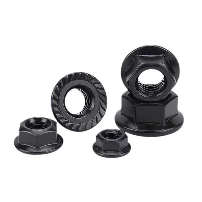 DIN6923 M6 M8 M10 ASME B 18.16.4 Black Oxide Black Galvanized Zinc Plated Carbon Steel Hex Flange Lock Nut