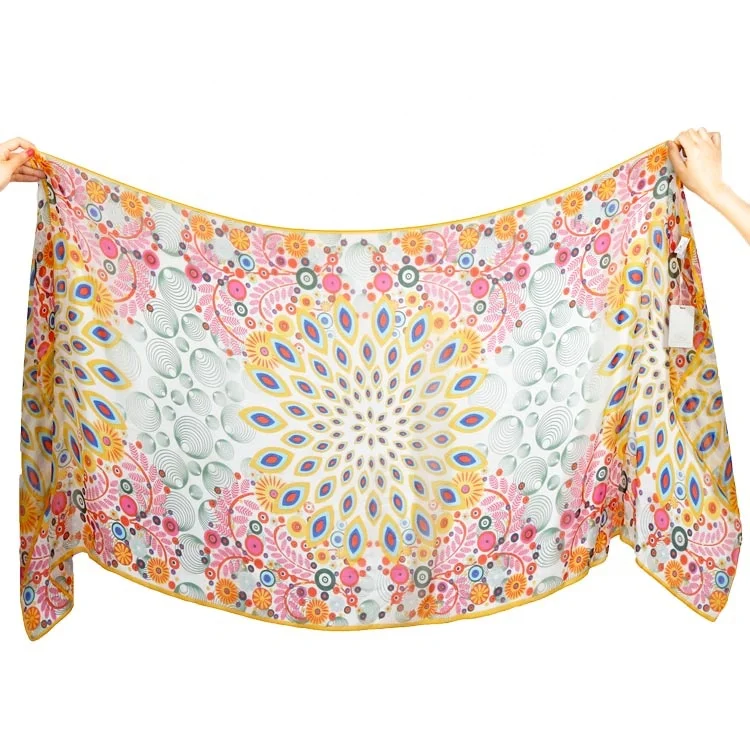 Фабричная Прямая поставка нет минимального бесплатного образца индивидуальный дизайн шифоновые шелковые шарфы с принтом вручную