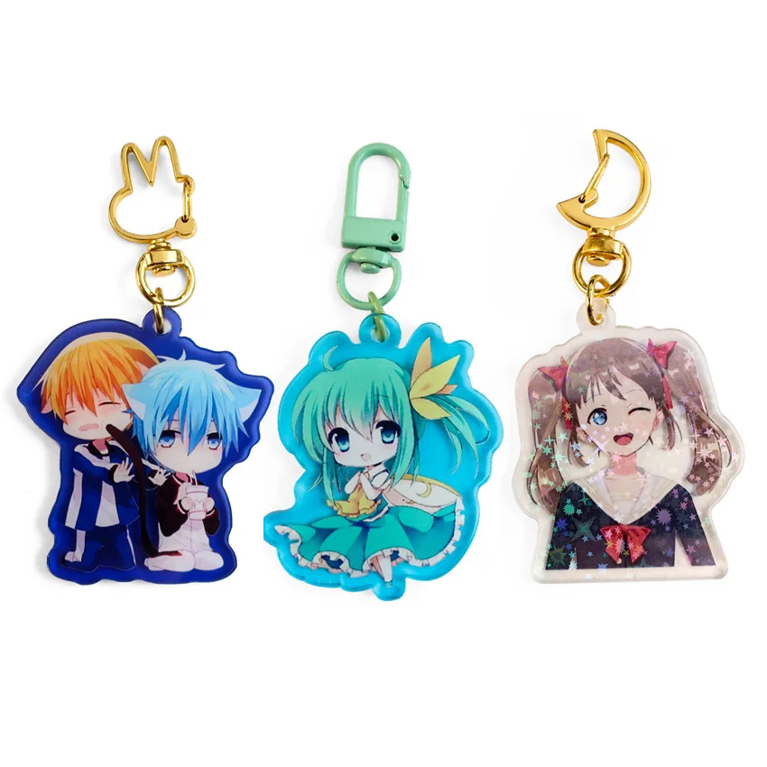 Wholesale cute kawaii anime double sided acrylic transparent keychain charm custom acrylic key rings