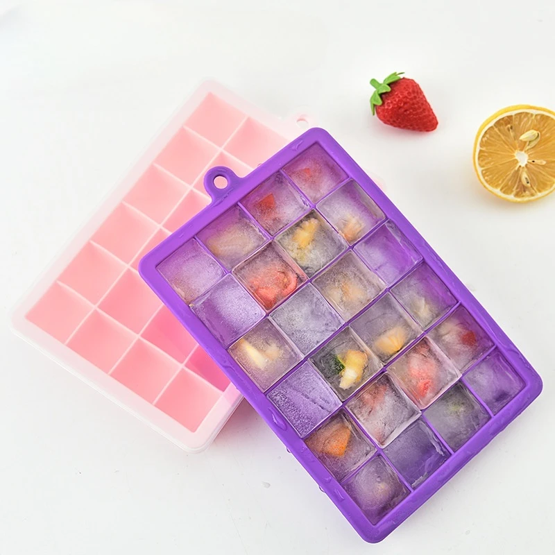 Ice Cube Tray with Lid Silicone ice cube mold with cover household  ice box