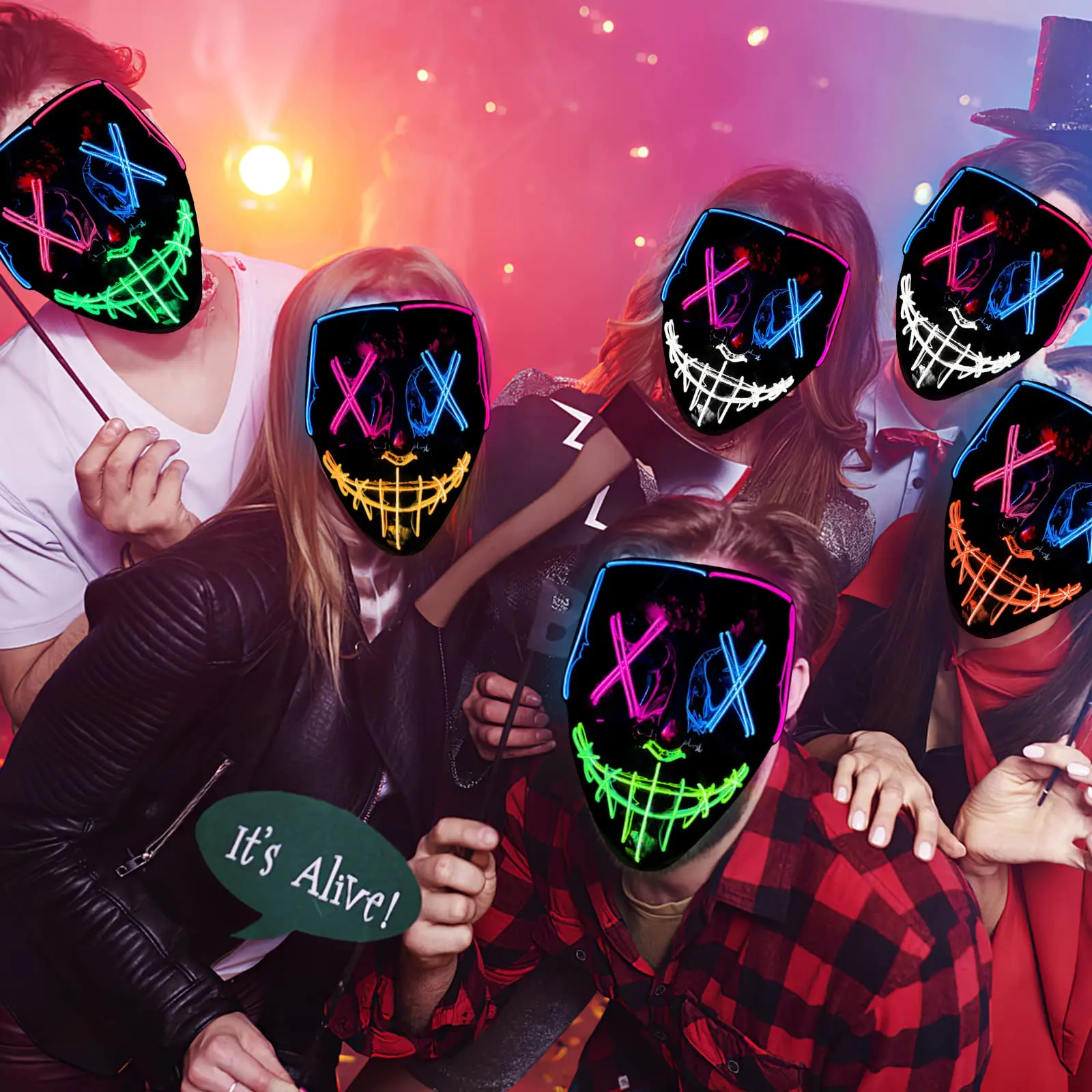 Hot Sale Halloween Glowing Party Mask Black Words Halloween LED Masks With Blood Horror Facepiece