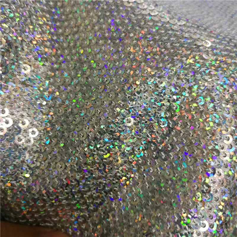 Wholesale 3MM Laser Colorful Sparkling Stripe Mermaid Crystal Sequin Embroidery Fabric for Party Dress
