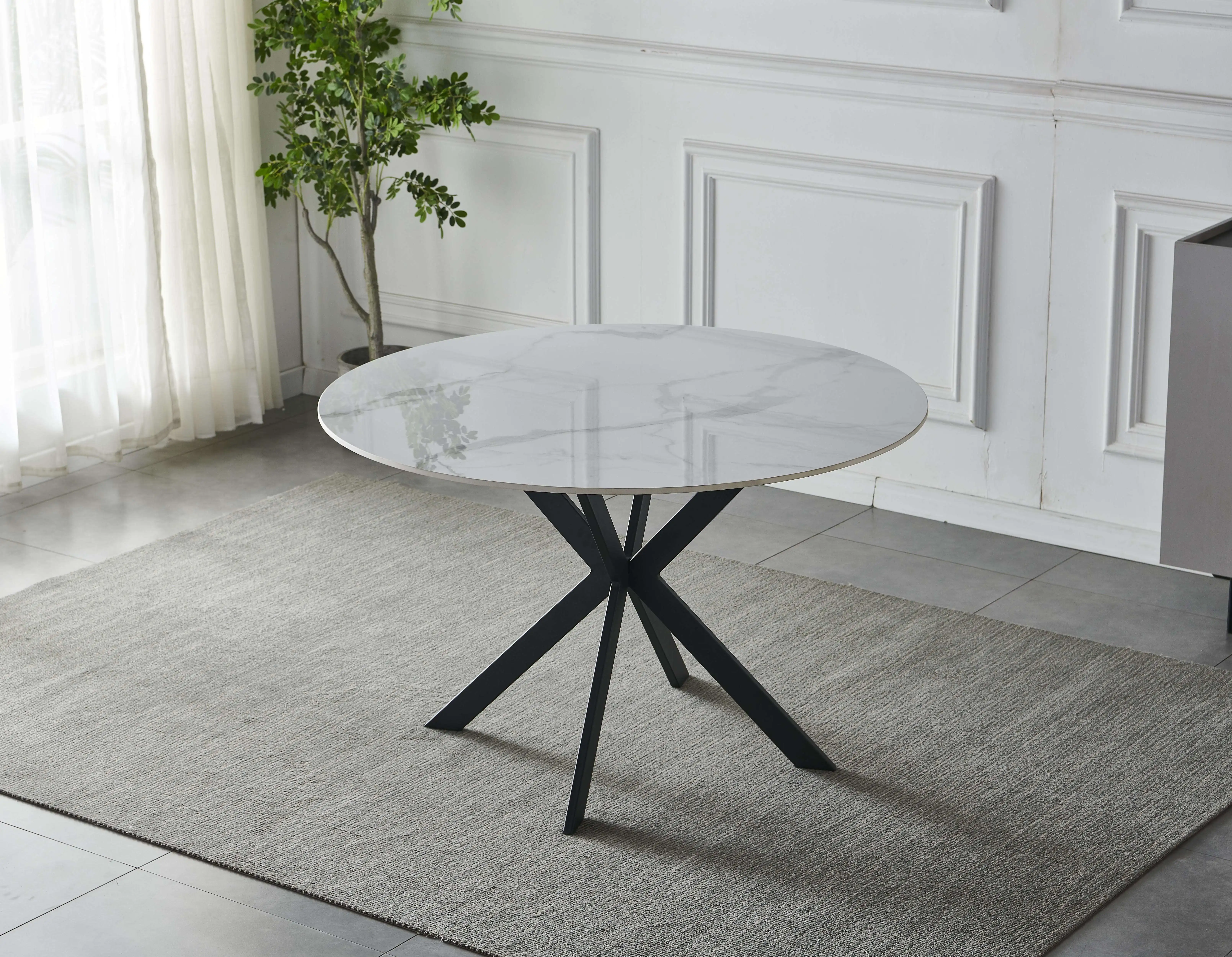 2024 Hot Sale Home Furniture Round Ceramic Dining Room Table with Round Top Metal Legs