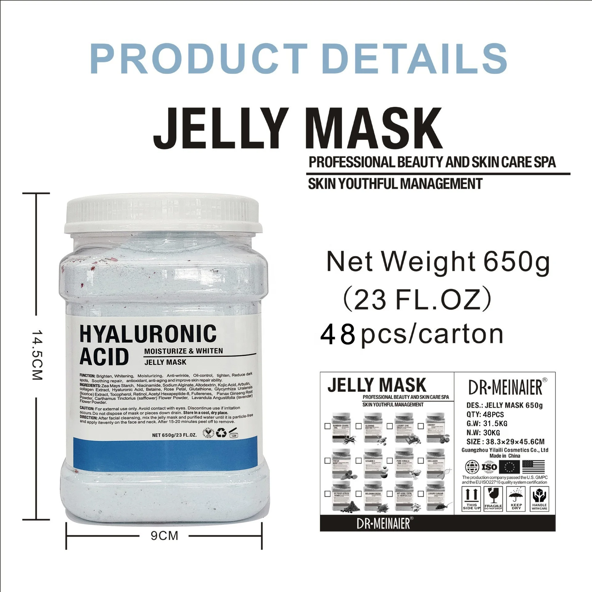 Natural Salon Spa Moisturizing Gel Face Mask Hyaluronic Acid Skin Care Professional Facial Peel Off Mask Hydro Jelly Mask Powder