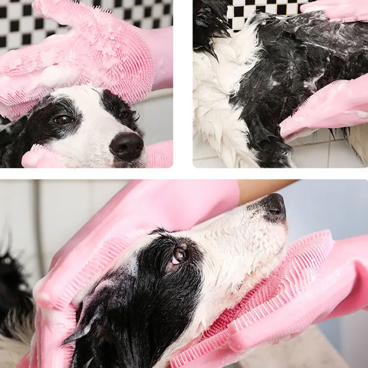 Five finger design gentle deshedding long short fur pet glove brush