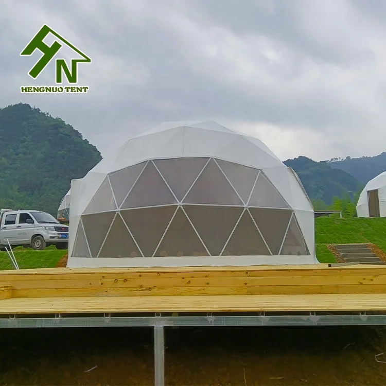 8m Luxury White PVC Outdoor Camping Tent Geodome Geodesic Dome Tent Hotel Glamping with Bathroom