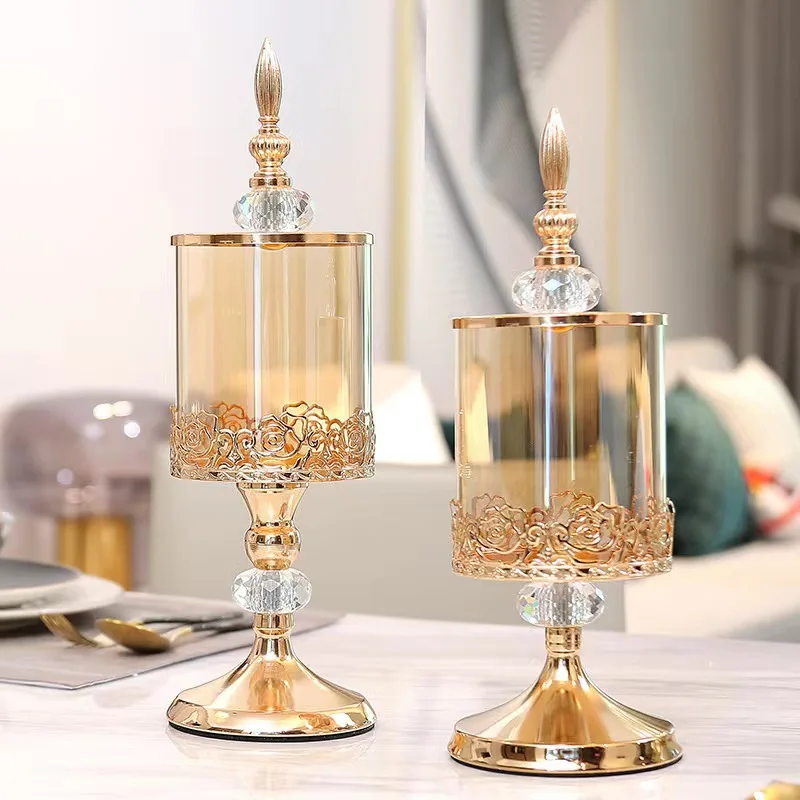 French Luxury Crystal Candy Container Living Room Food Storage Clear Glass Jar with Lid Flower Edge