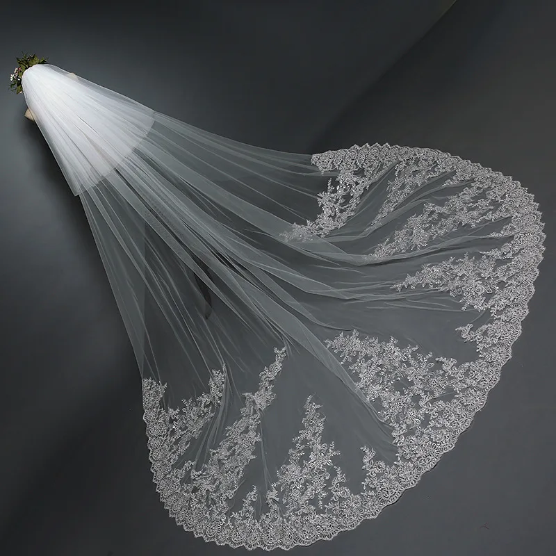 2020 Sequined lace wedding veil Wedding Bridal Veil Lace Trailing Wedding Veil
