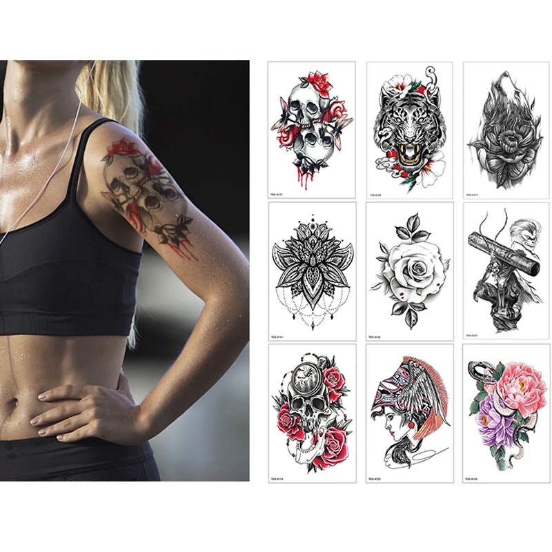 3D Semi Permanent Body Tatoo Sticker Printer Skull Lion Tatuaje Temporal Paper For Men Realism Custom Henna Tattoo Body Art