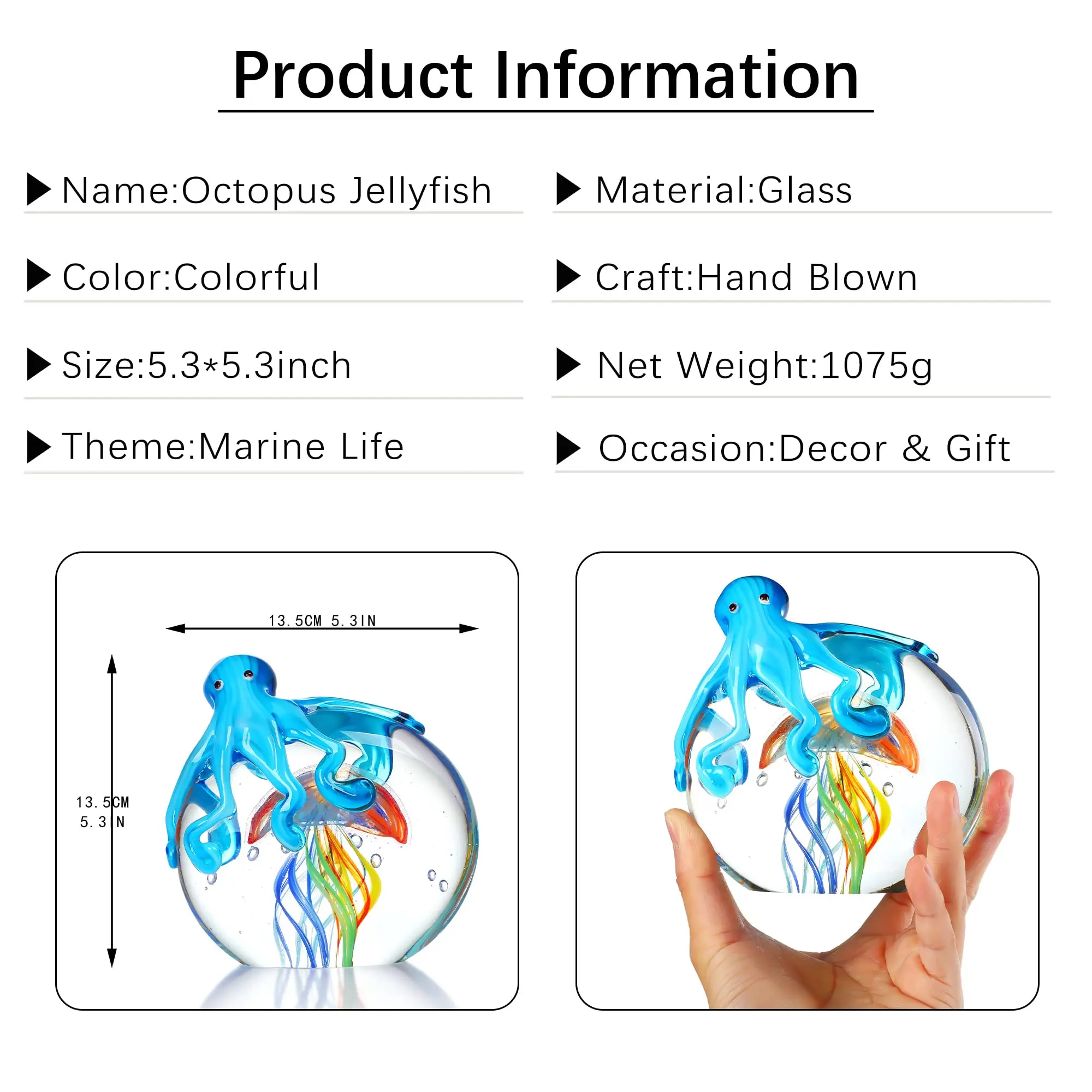 5inch Colorful Crystal Octopus and Jellyfish Collectible Sea Animal Artwork Sculpture Home Aquarium Decor