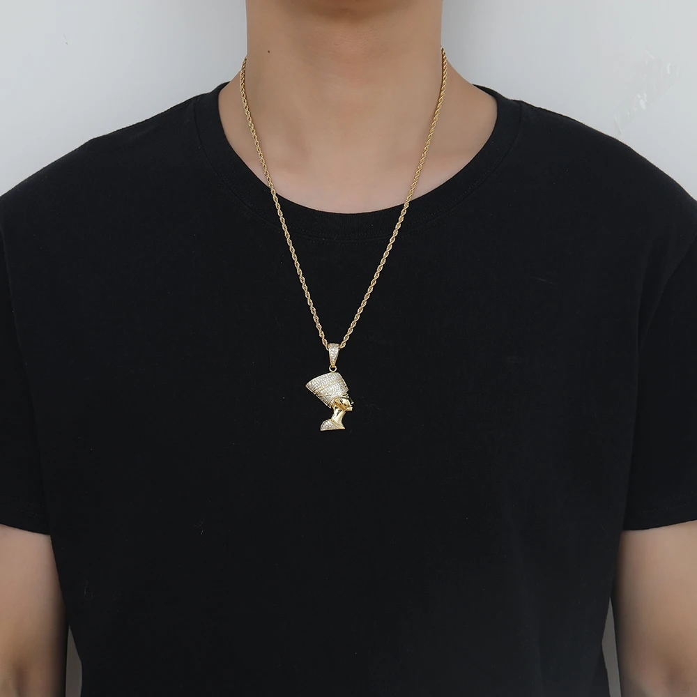 Ancient Egypt Pharaoh Queen Portrait Pendant Mystery Necklace Hip Hop Pendants For Necklace Bling Jewelry