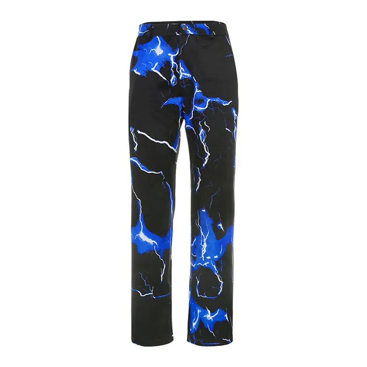 Best Fashionable Women Loose Track Pants Lightning Print Loose-fitting High-waisted Slacks Cargo Long Pants