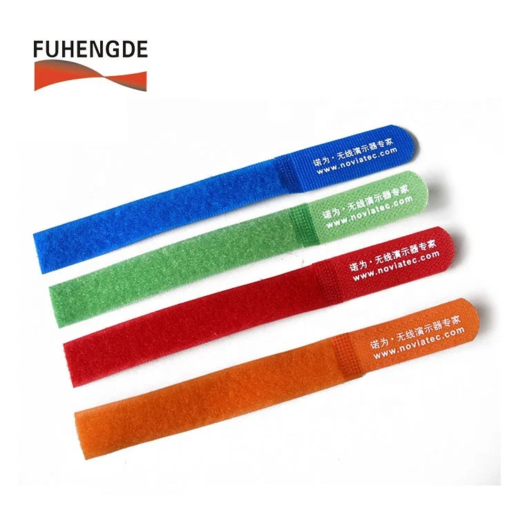 Fucheng Hook and Loop Cable Ties Adjustable Cord Ties Cable Strip Colorful Reusable  Fastening Tape With Logo Custom