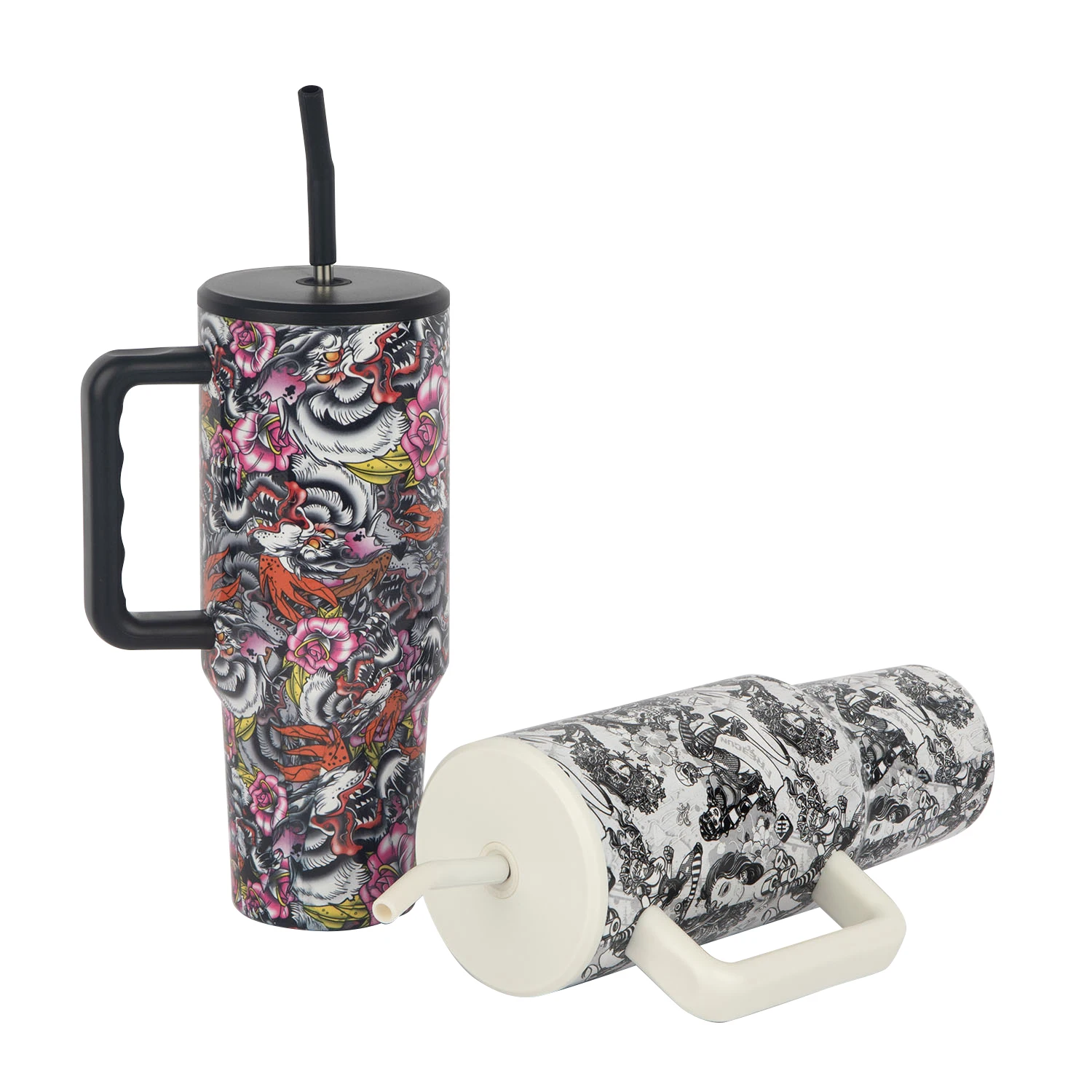 Portable 40 Oz Vaccum Tumbler With Handle And Straw Lid Insulated For Kids For School