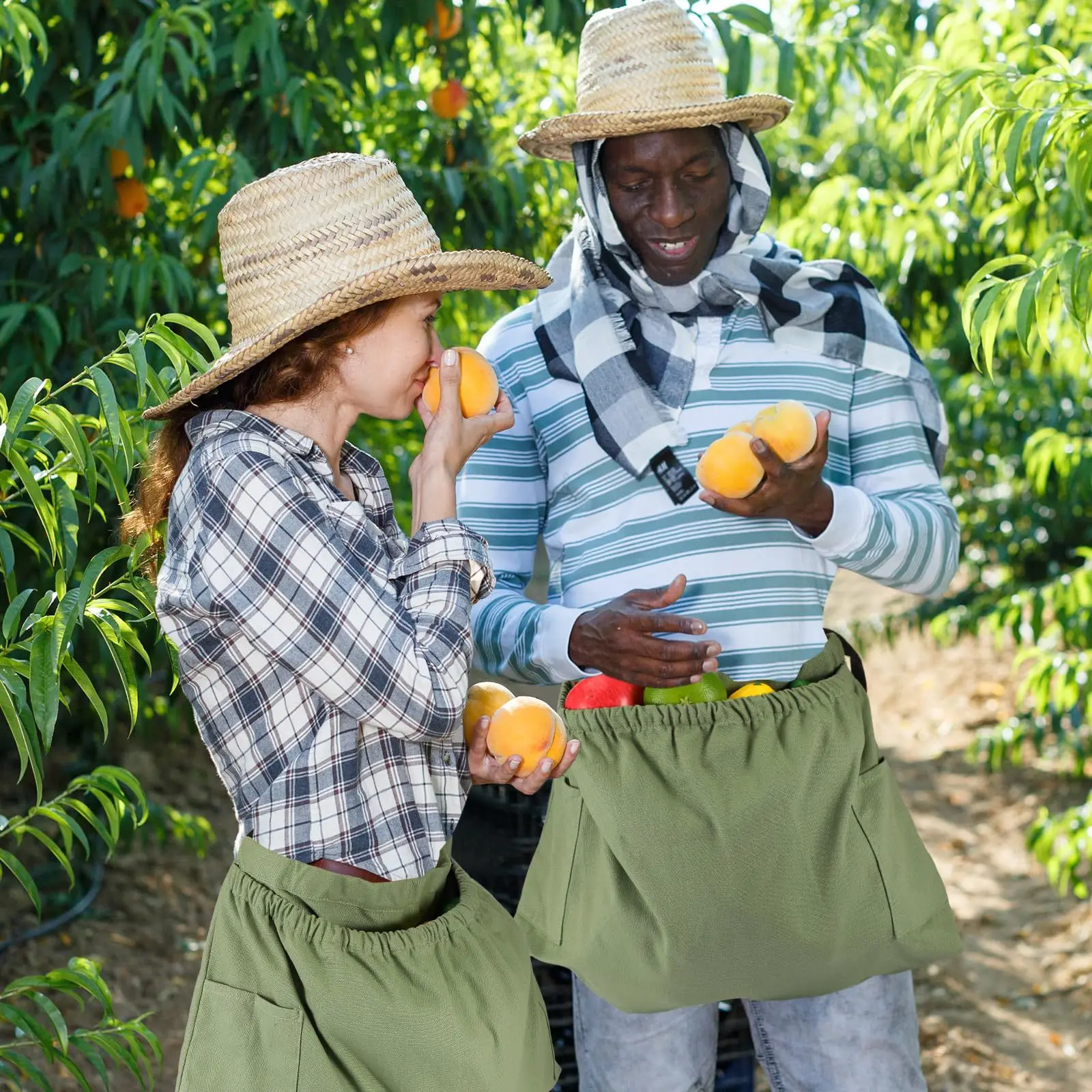 Half Waist Picking Garden Harvest Apron Linen Weeding Gardening Apron with Pockets Picking Fruit Cotton Linen Garden Waist Apron