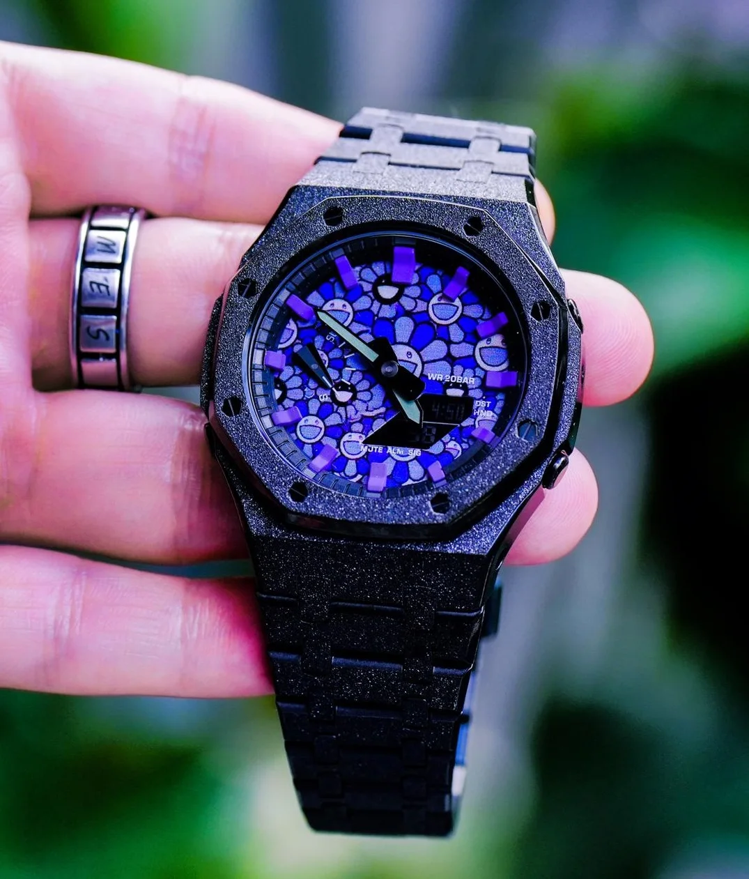 Wholesale Custom Black Frosted purple stainless steel watch case mod kit for g shock ga2100