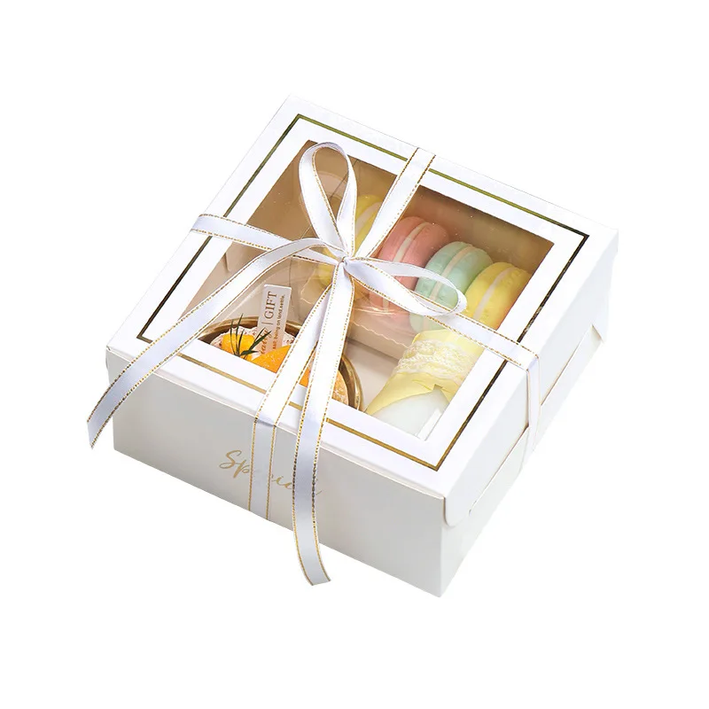 Newly Chocolate Brownie Cake Paper Boxes Packing macaron puffs Basque dessert baking packaging box