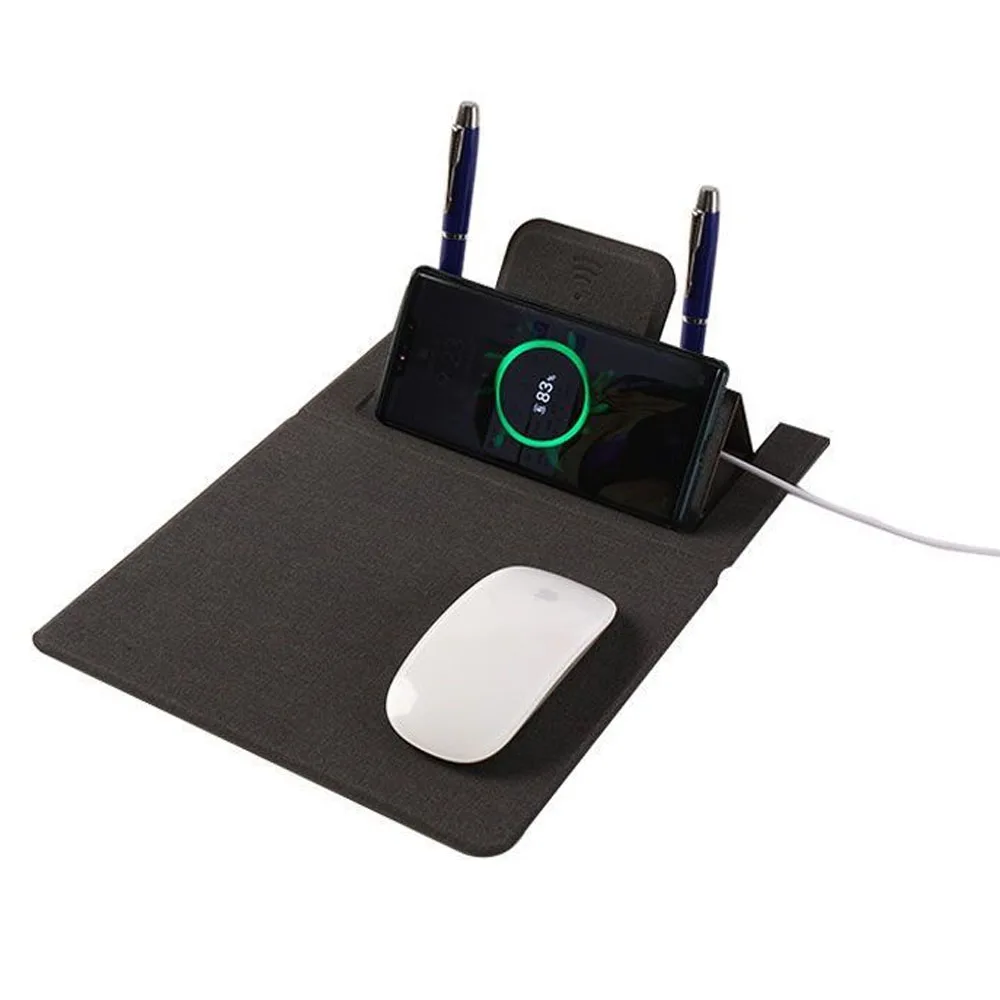 LG6041 Top Sale Office Style Custom Personalized Logo 10W Fast Wireless Charge Mouse Pad Desk Mat with Mobile Phone Stand