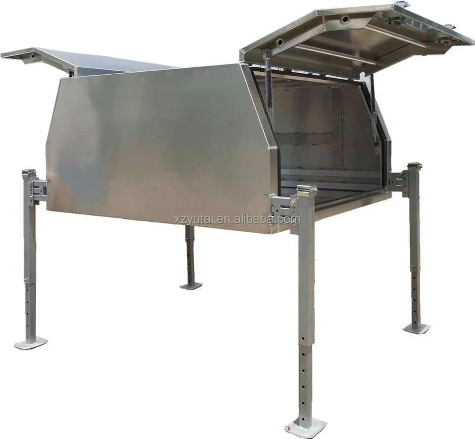 Aluminum Ute Canopy With Black Checker Plate And Adjustable Jack Off Legs For 4x4 Pickup /car/truck