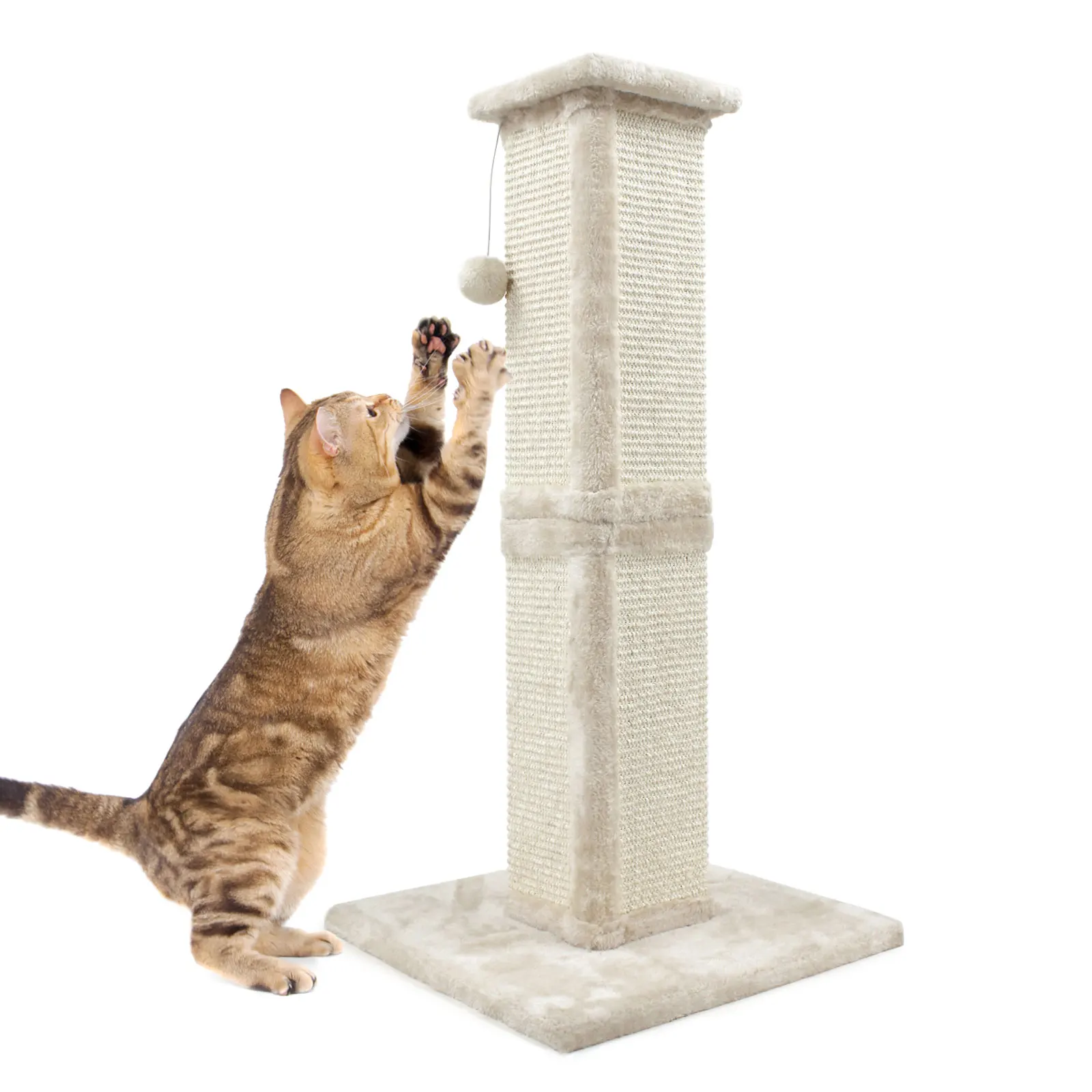 New Design Beige Two Section Cat climbing tree scratching column vertical post sisal claw toys