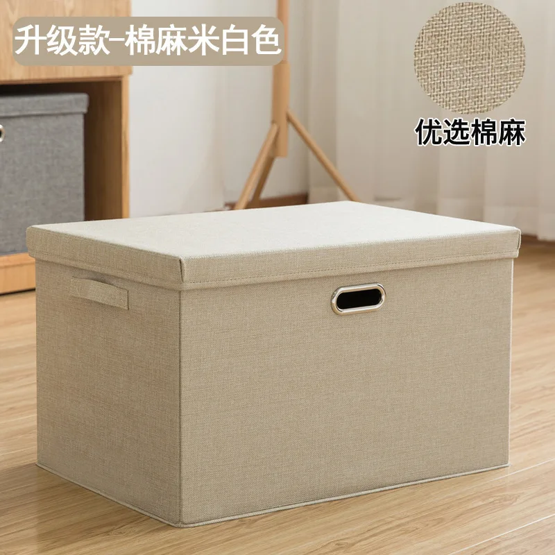 Linen Fabric Storage Bin with Lid Foldable Storage Box Organizer Basket for Clothes Storage Containers for Bedroom Office Home