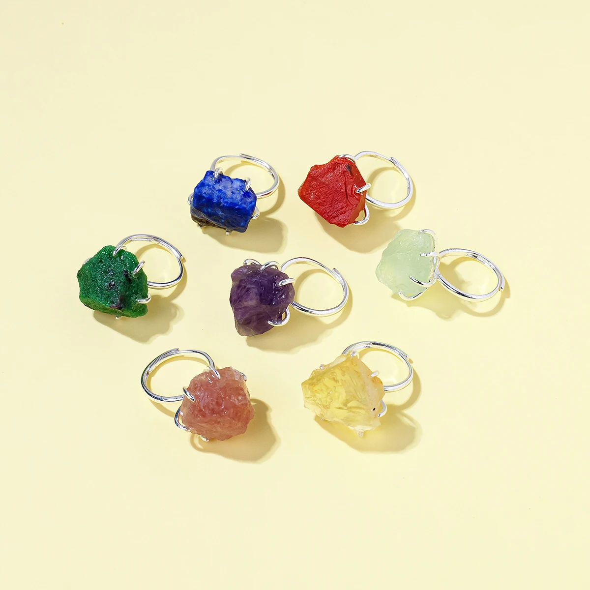 Wholesale selling natural crystal rough stone ring amethyst clear quartz citrine lazuli lapis fluorite irregular crystal jewelry