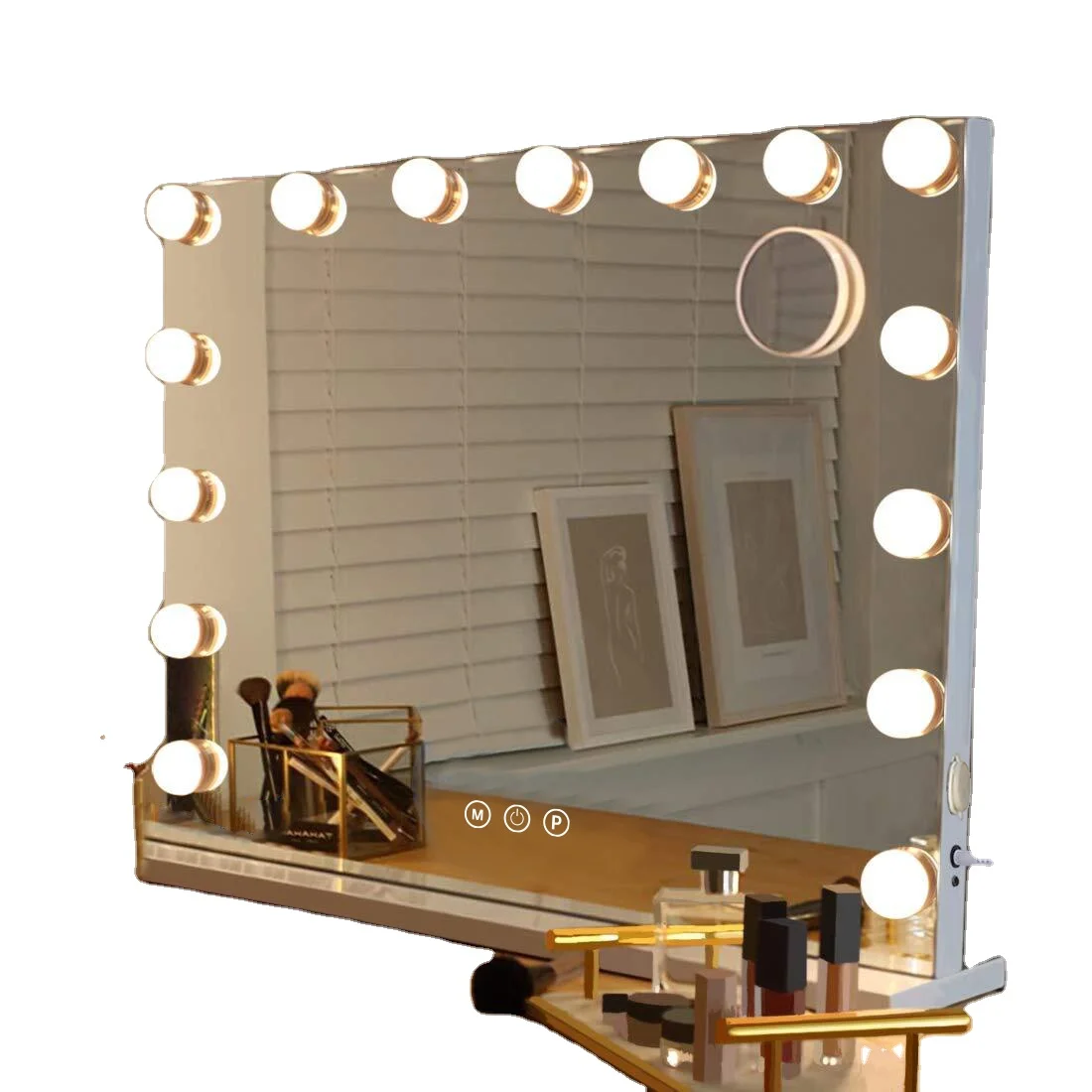 MF22 Silver Ltd Hollywood Style LED Vanity Mirror Desktop Makeup Mirror with 14 Touch Dimmer LED Bulbs for Dressing Table