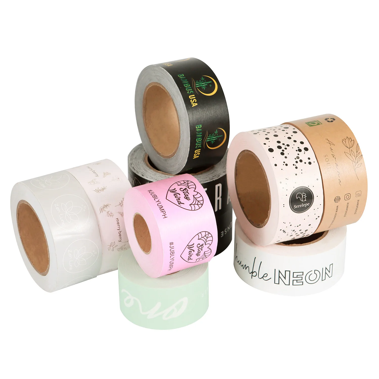 Custom Colored Eco Friendly Degradable  Gummed 3 Inch Printed Parcel Package Kraft Paper Adhesive Tape with Logo