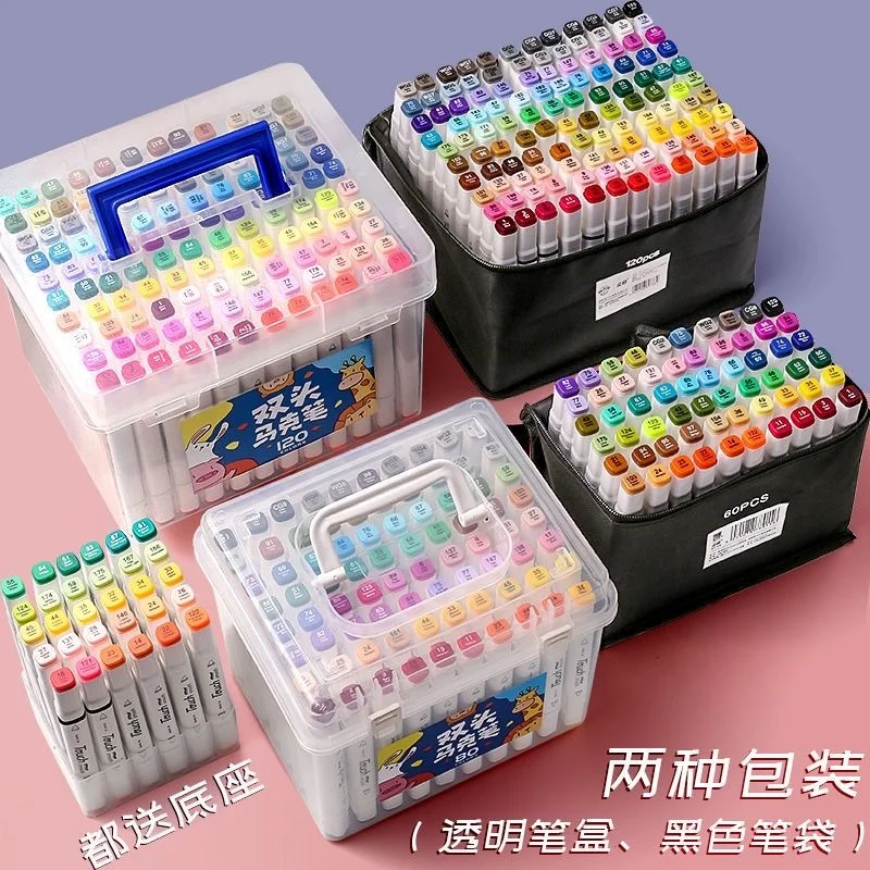 Circle pole Dual tip alcohol based marker pen 60 colors pp box twin marker permanent art sketch drawing marker pen for school