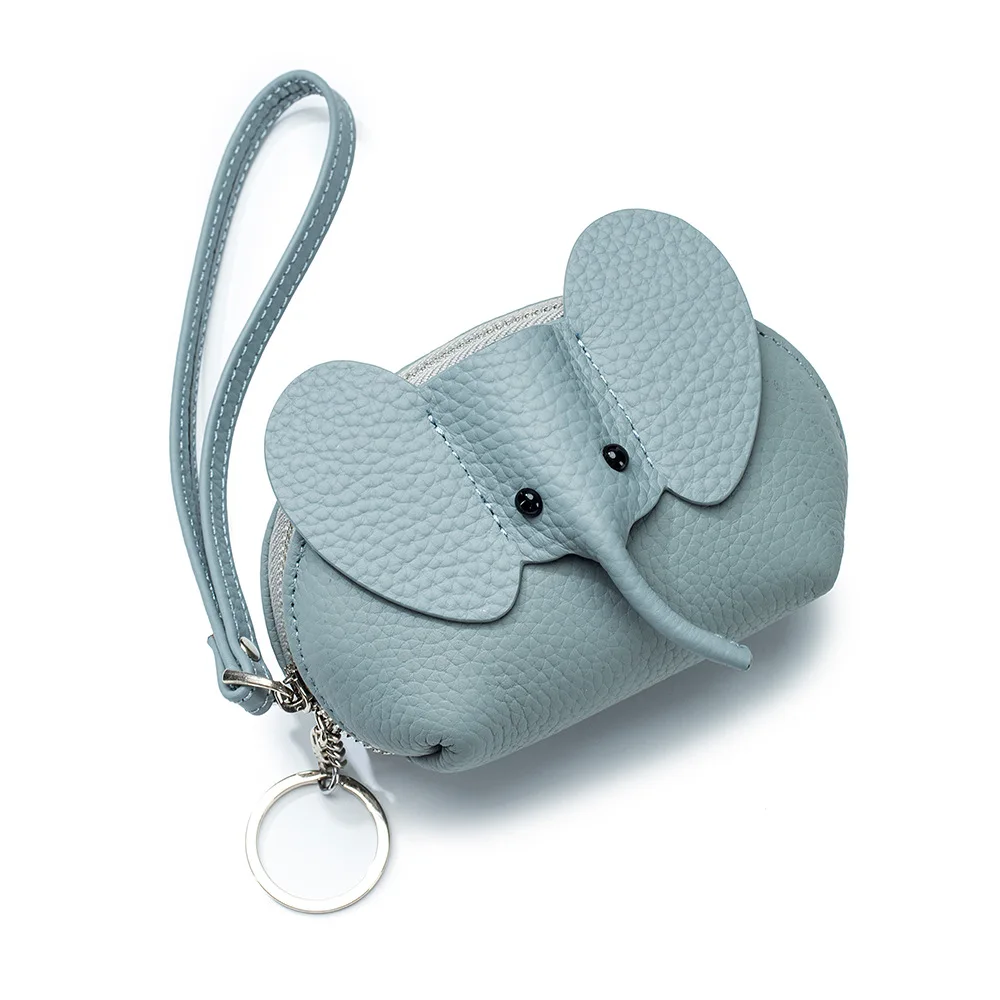 Cute Three-Dimensional Elephant Coin Wallet Coin Purse Key Chain First-Layer Cowhide Card Holder Storage Bag Elephant Purse