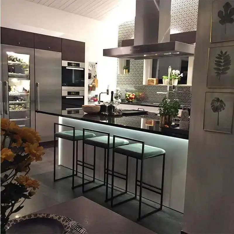 Home Kitchen Modern Plastic Black Bar Stool with Metal Legs and Footrest Breakfast High Seating and Bistro Chair