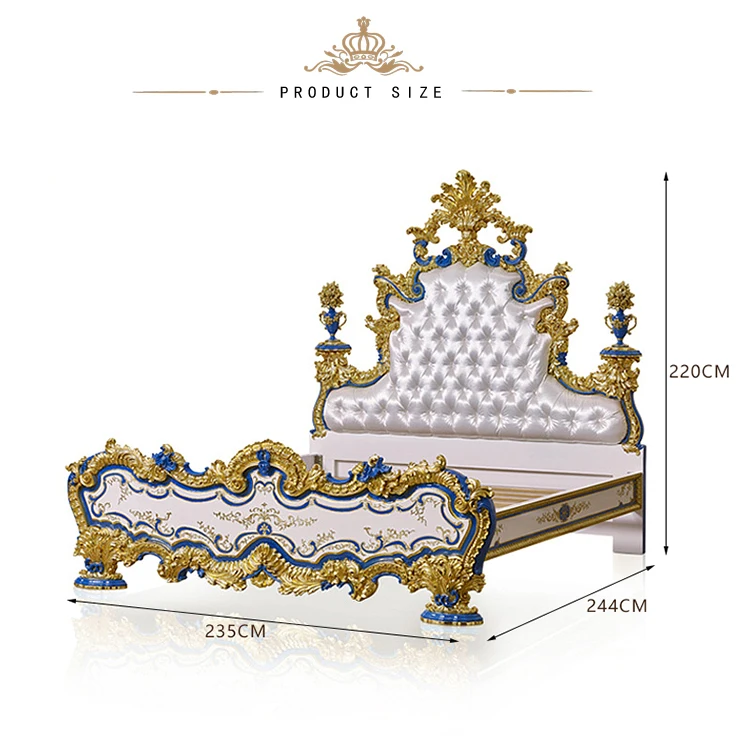 Yips LD-1508-1333B Emperor Blue Style Handpainted Gold-Leaf Pattern Bedroom Set Furniture 2m Deluxe Luxury Classical Bed