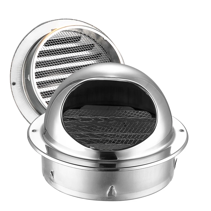 4 Inch Stainless Steel half 201 Exhaust Vent Waterproof Gas Seal Protective Automatic Supply Cowl Round Cap Kitchen Wall Vent