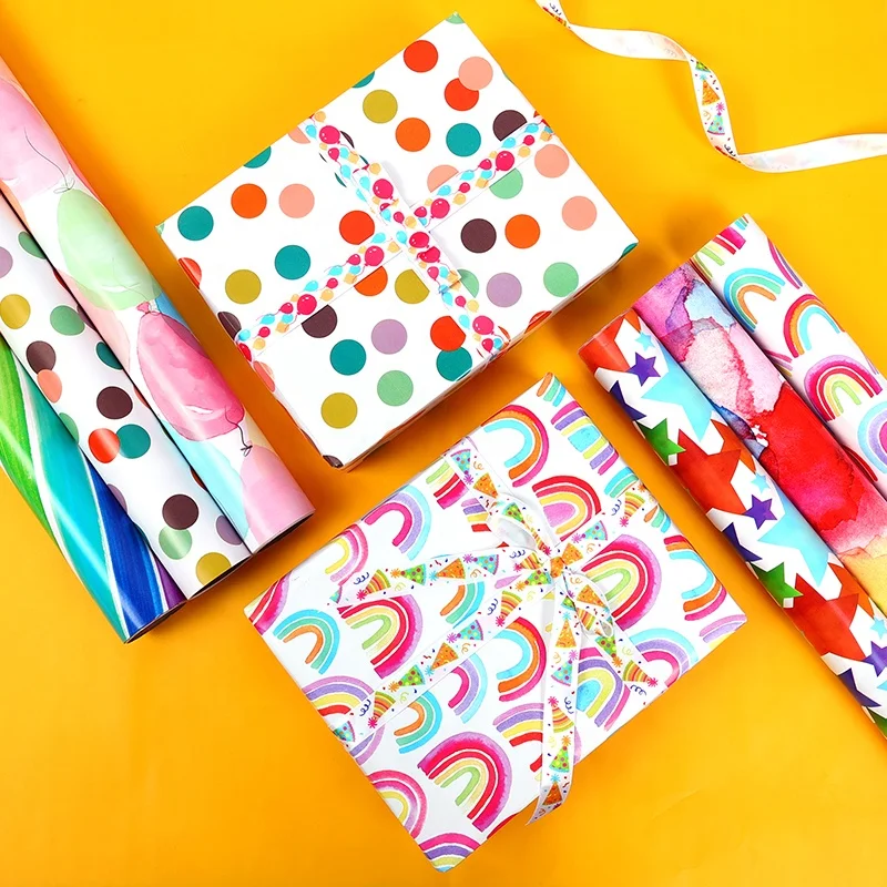 Hot selling  Rainbow Wrap Paper Sheets  Packaging Roll Custom LWC Wrapping Paper Set