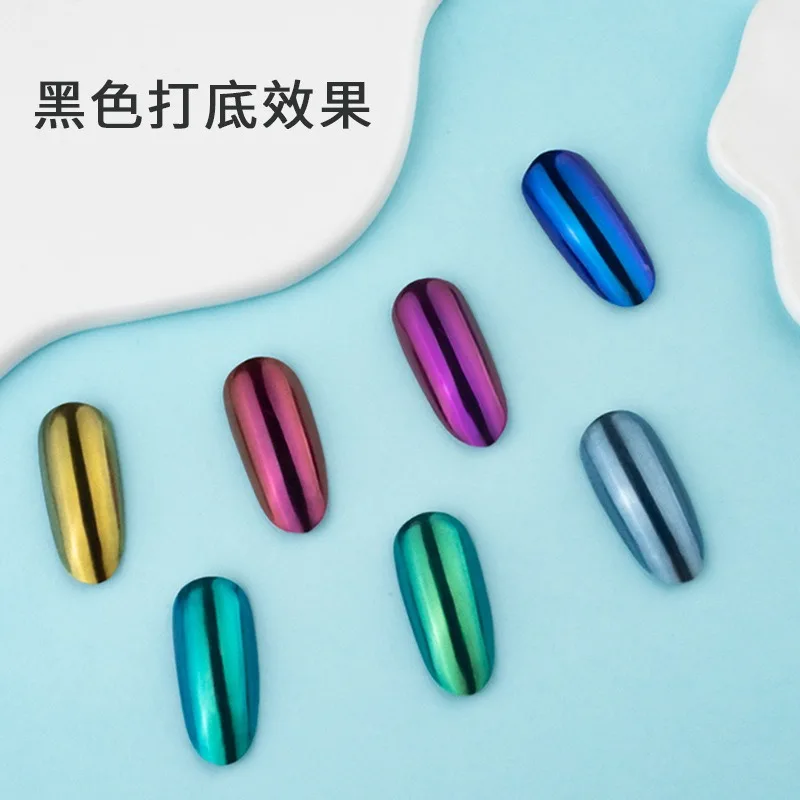 Wholesale Nail Art Press powder 6 colors Solid Laser Magic Mirror Powder Chrome pigment effect Espejo nail plating metal powder