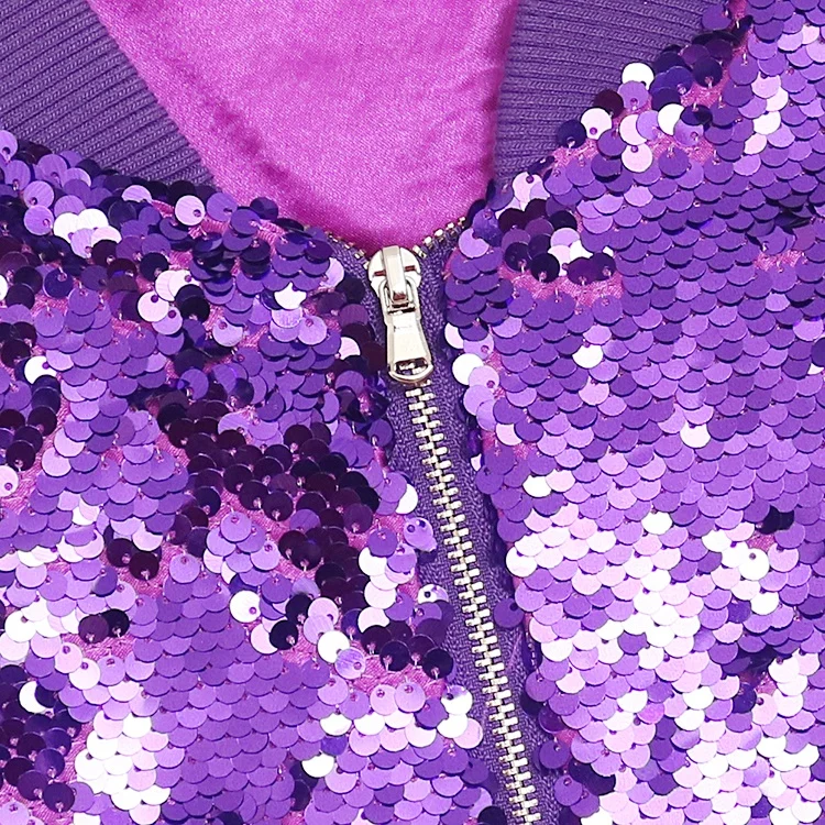 OEM fashion sequins jacket hot selling purple color in spring children jacket in stage for any occasion