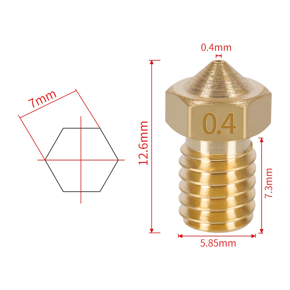 M6 Thread 1.75mm Input 0.2 0.3 0.4 0.5 0.6 0.8 1.0mm Brass E3D Nozzle for 3D Printer
