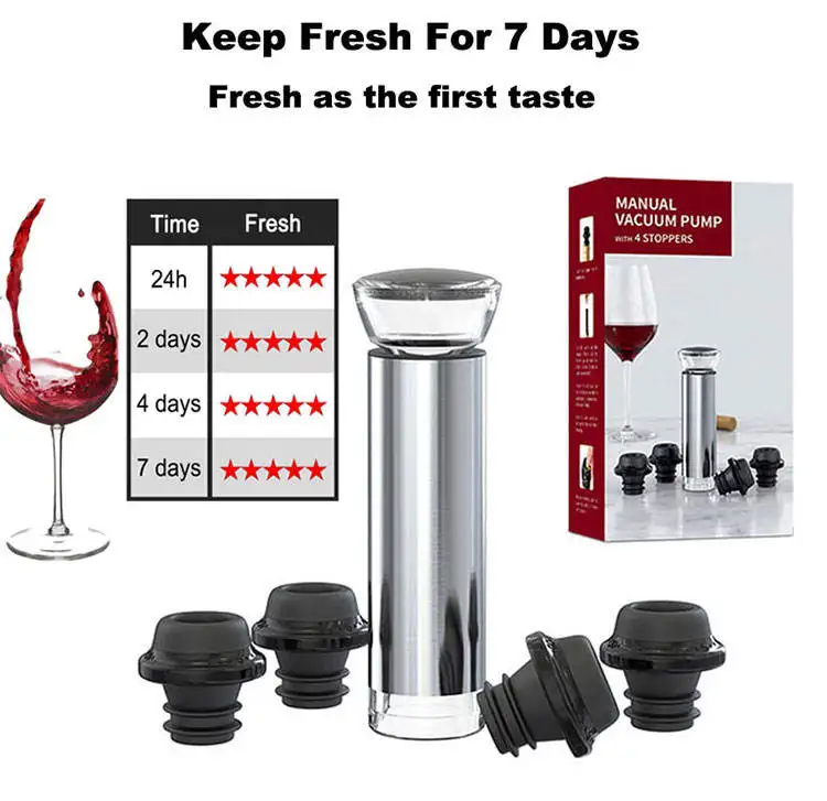Set Reusable Wine Bottle Stopper Built-in Vacuum Wine Saver Food-safe Silicone Caps for Wine Fresh