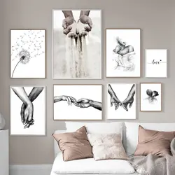 Black White Romantic Hand In Hand Canvas Painting Love Quotes Wall Art Poster Print Fashion Picture Couples Lovers Room Decor