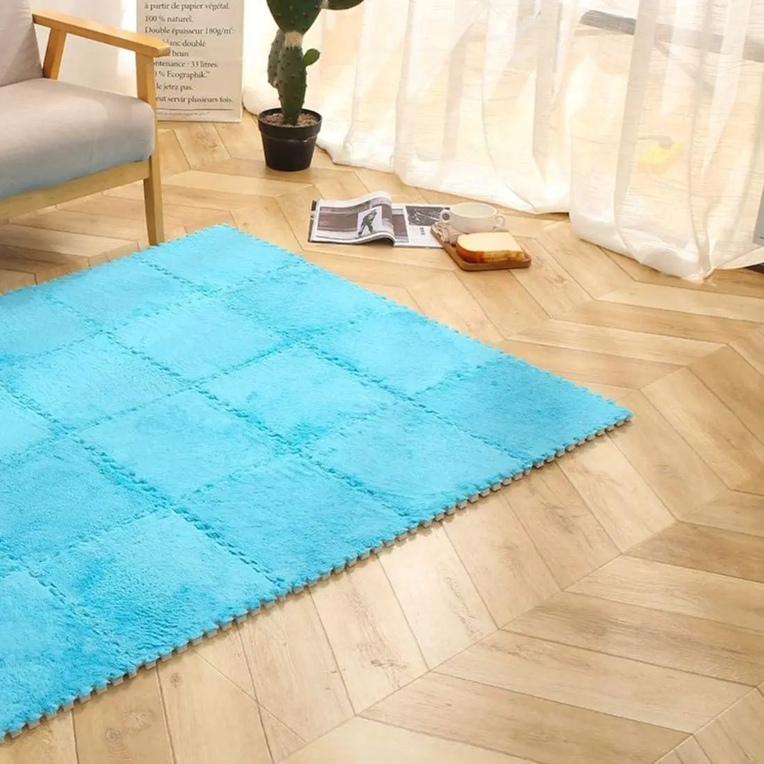 OEM Plush Puzzle Carpet Interlocking Puzzle Rug Foam Tiles Eva Foam Puzzle Mat Long Hair Villi Shaggy Carpet Mat