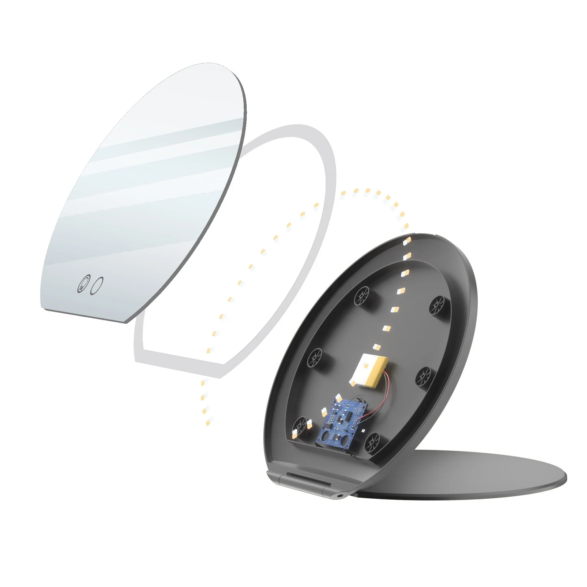 2023 New Arrivals Half Round Rechargeable Travel Makeup Mirror with Lights LED Portable Cosmetic Compact Mirror With Cover Case