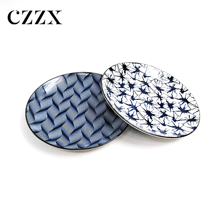 Japanese style daily creative tableware sushi salad dessert geometric pattern round ceramic plate for hotel home restaurant