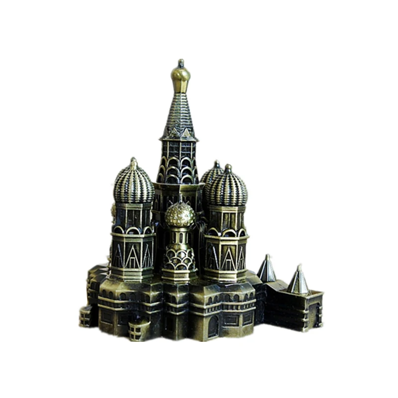 Retro Bronze Metal Moscow Kremlin Figurine Statue Building Model Living Room Vintage Home Desktop Decor Gift