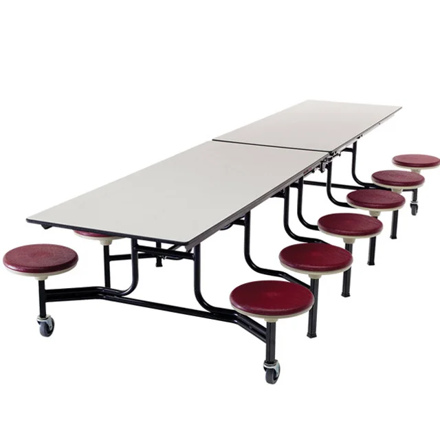 High Quality 8 Person Seat School Dining Table MDF Dining Table Chair Set Conjoined Cafeteria Mobile Table