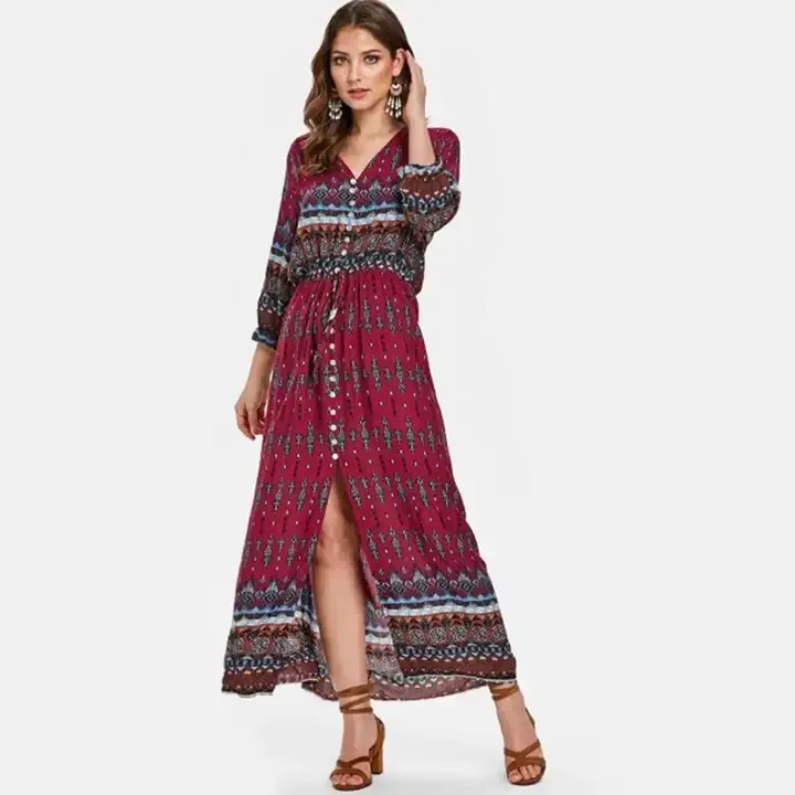 Clothing Manufacturers Customized Womens Dresses Cotton Boho Maxi Long Dress Women