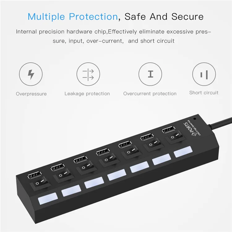  Обновленная новая упаковка многопортовый usb-концентратор 2 0 адаптер Высокоскоростной 7-портовый концентратор USB с переключателем вкл/выкл портативный