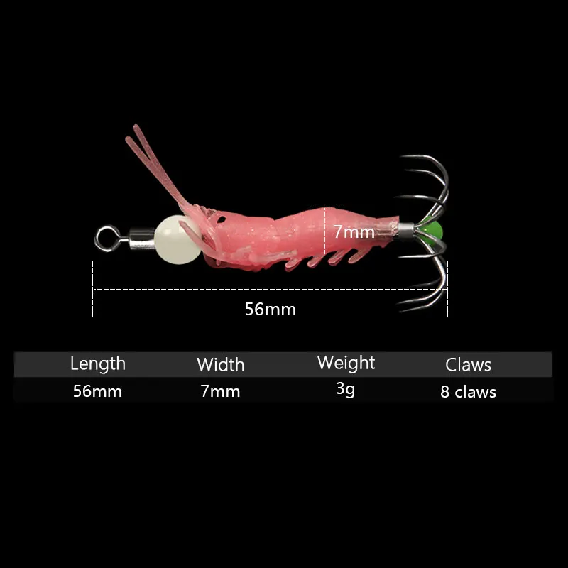 LETOYO Wholesale 56mm 3g Luminous Soft Octopus 1pcs Wood Shrimp With Octopus Squid Jig Hooks Cuttlefish Fishing Lure