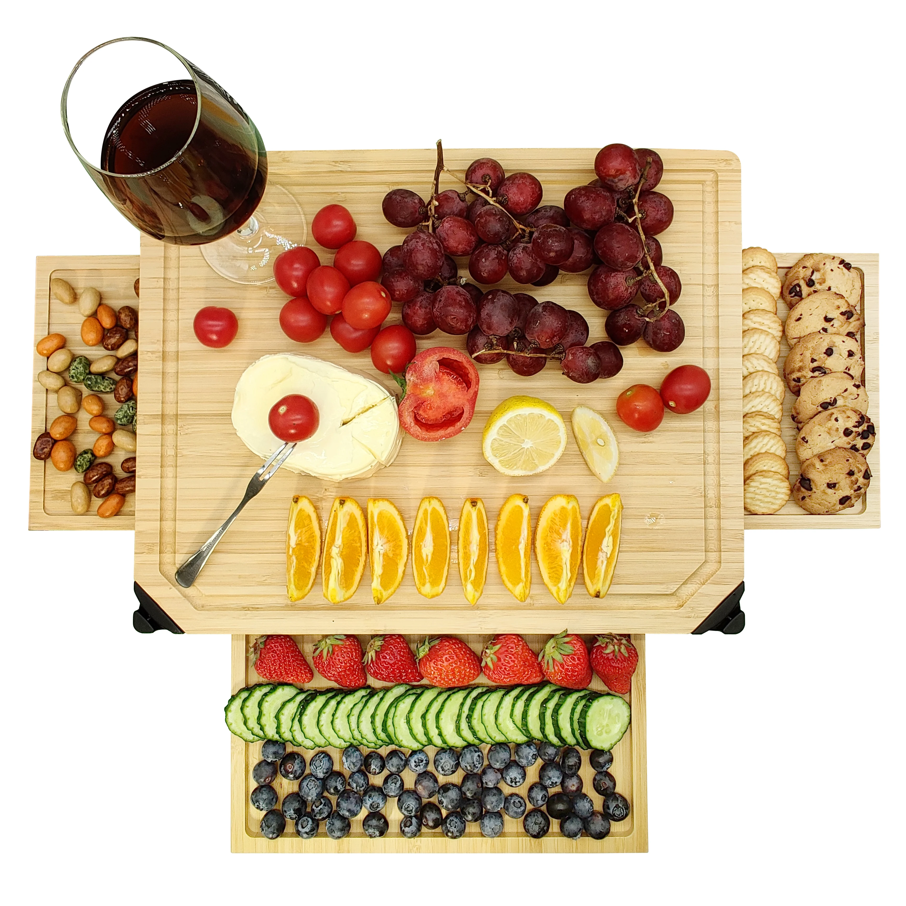 Wholesale cheese board Bamboo chopping block Super thick cutting board Bamboo cheese board with three trays