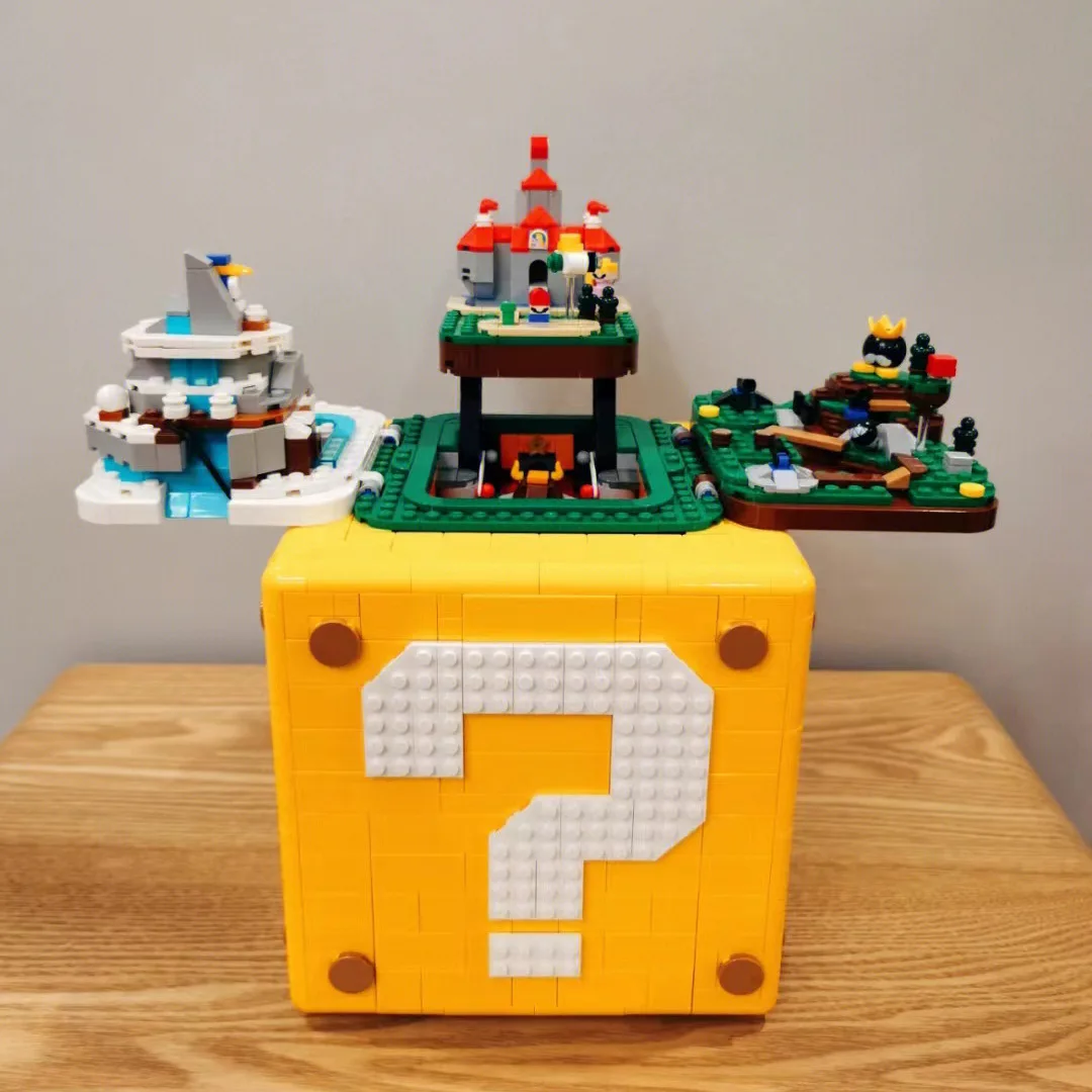 Mario Question Box Block LED Light Luigi Princess Peach Toad Bowser Donkey Mushroom World Le Go Building Block Toy Bricks
